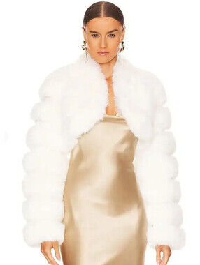 ADRIENNE LANDAU  Faux Fox Fur Short Jacket white size M NWT $245msrp